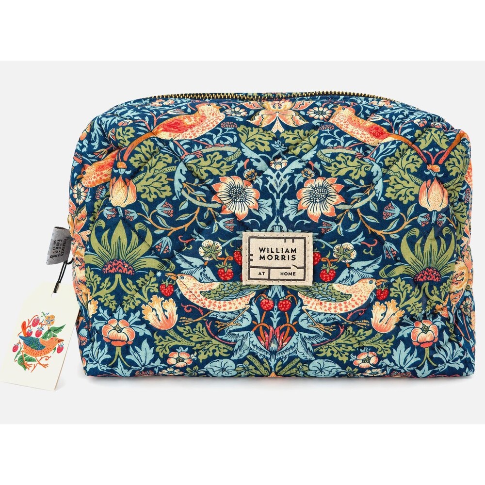 William Morris Strawberry Thief Blue Makeup Toiletry Wash Bag Quilted 9x6 Travel
